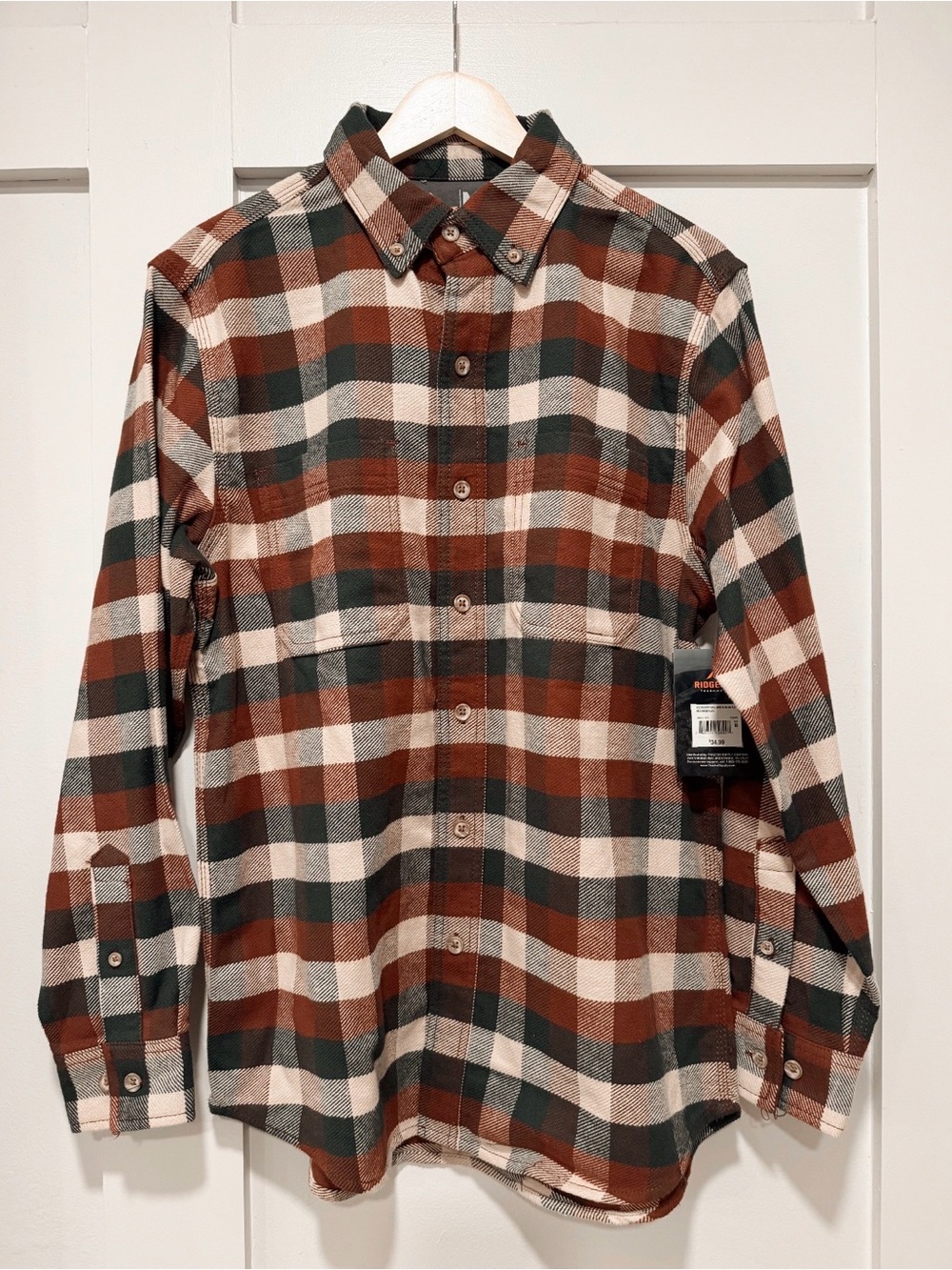 Ridgecut Men's Plaid Button-Down Shirt in Brown, Green & Cream